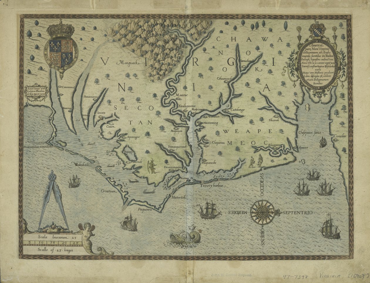 Nyopdaget Virginia, 1590 (håndfarvet gravering) af Theodore de Bry