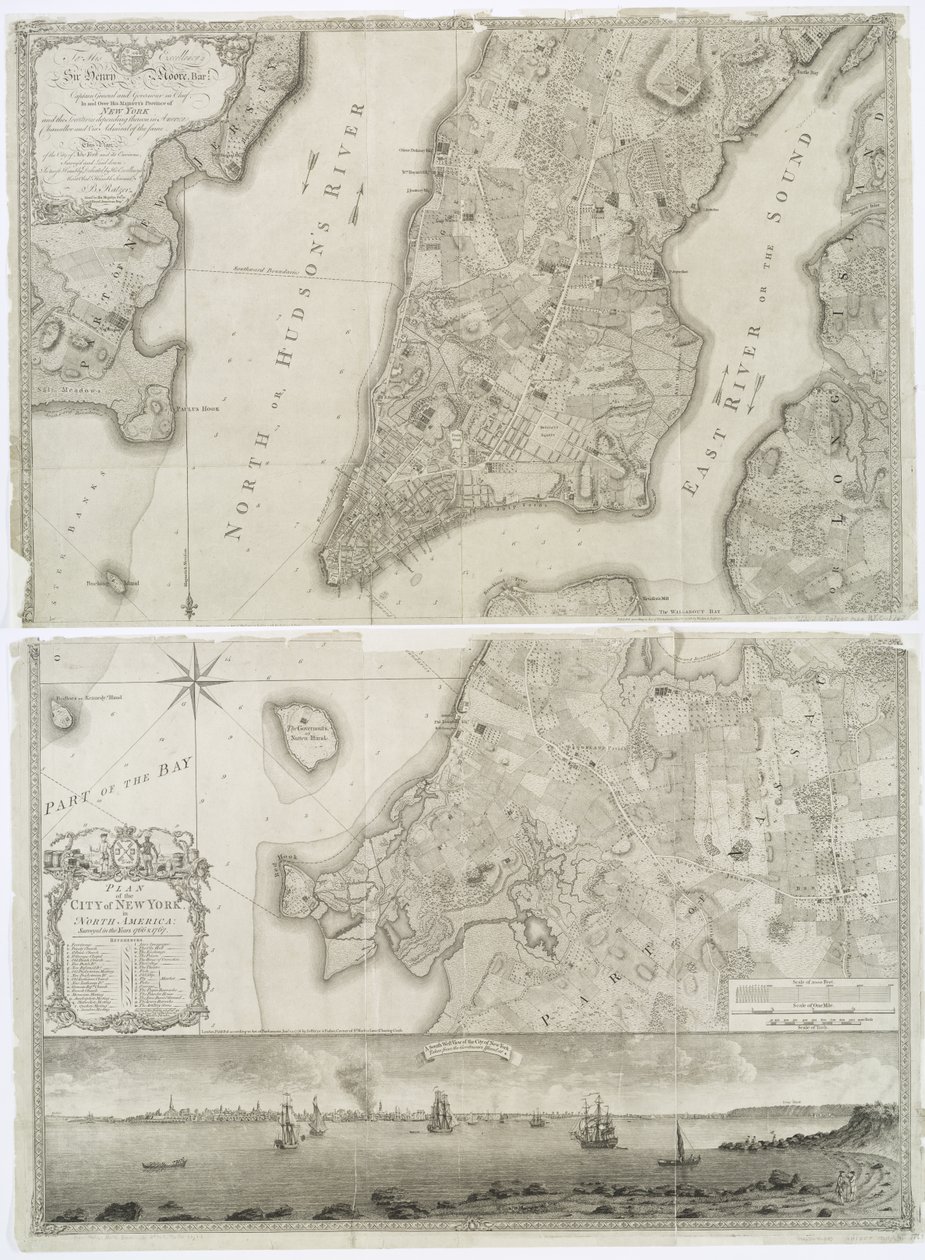 Plan over byen New York i Nordamerika undersøgt i årene 1766 og 1767 offentliggjort i Faden