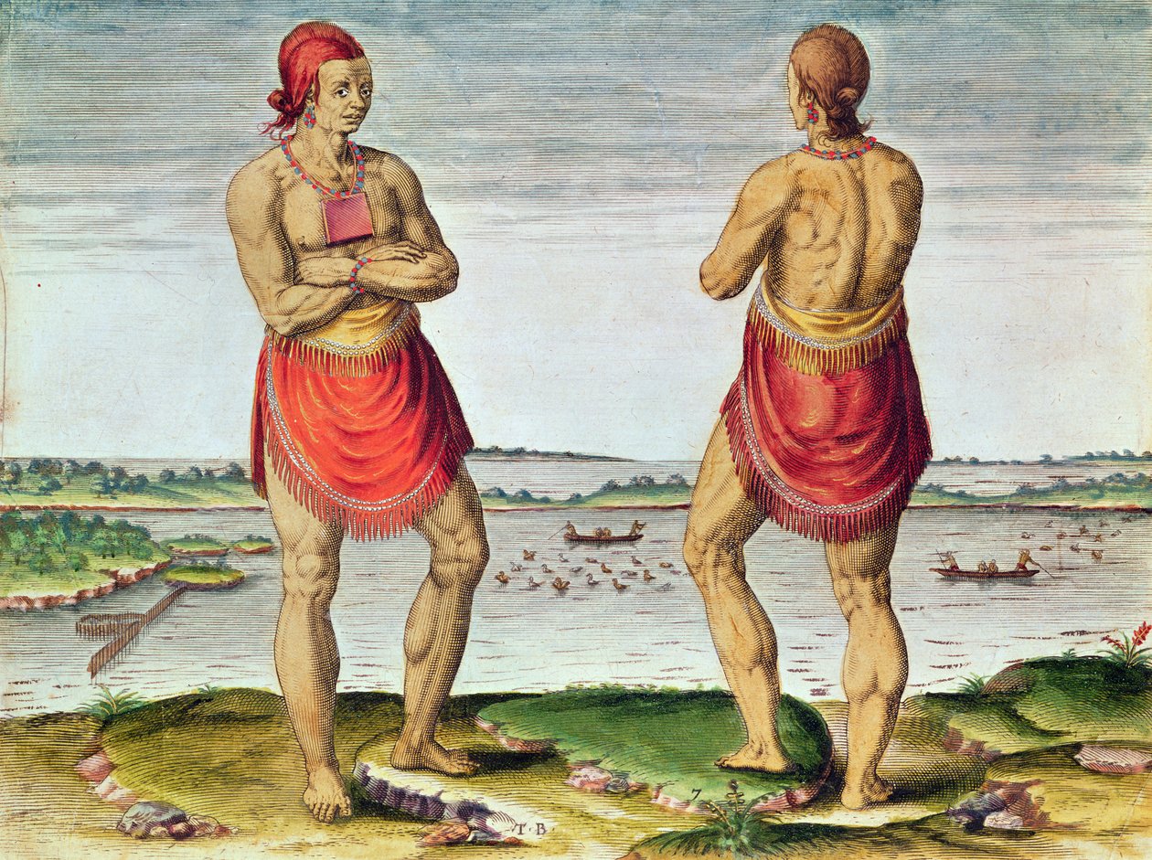 Admiranta Narratio..., Chief Roanoack (side 57, planche 7), 1585-1588 (farvestik) af Theodore de Bry