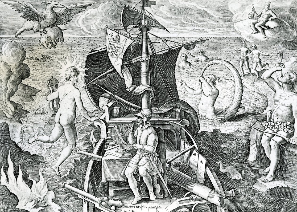 Allegori om Ferdinand Magellans (1480-1521) rejser, af Theodor de Bry (1528-1598), 16. århundrede af Theodore de Bry