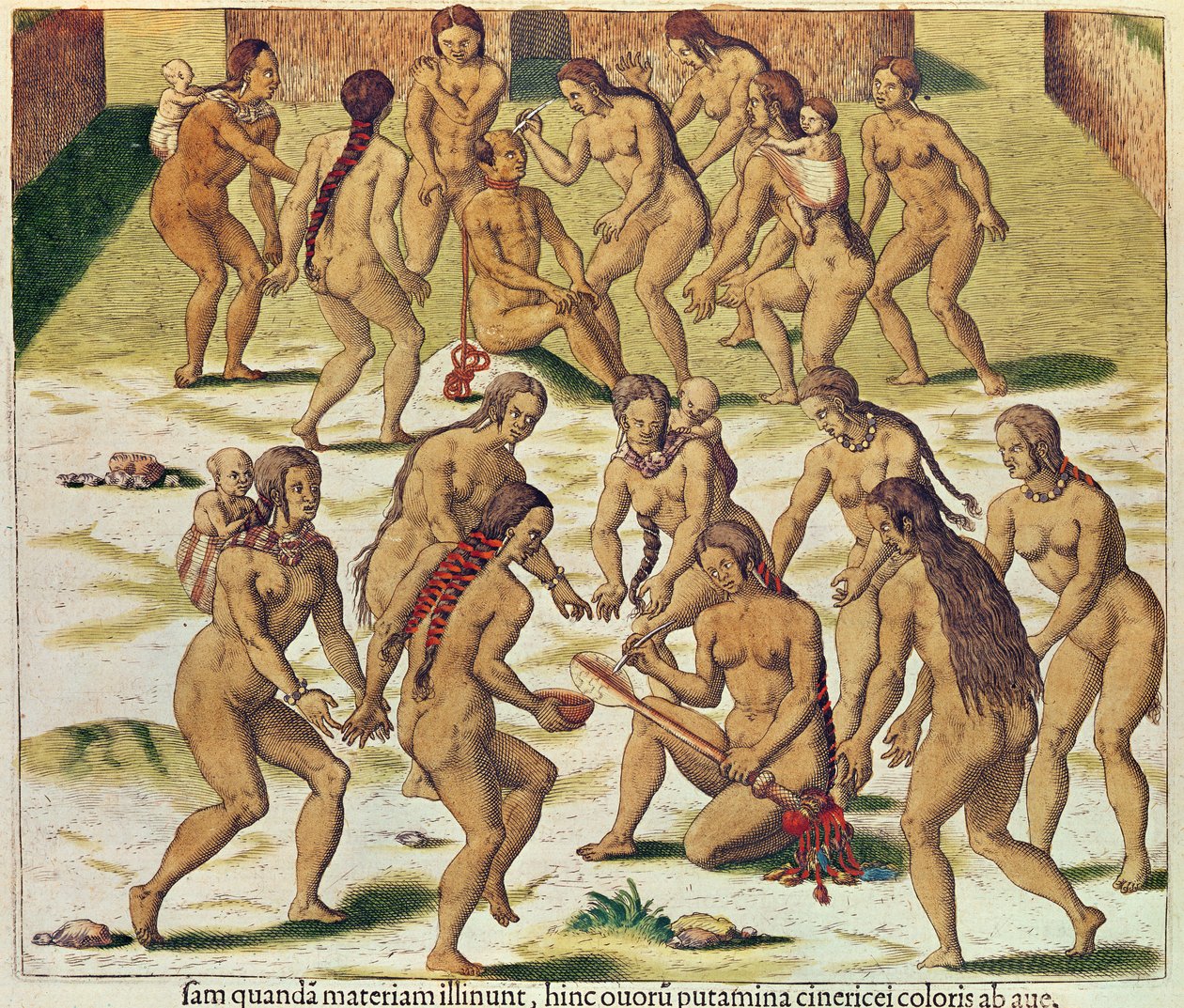 Americae Tertia Pars, hvordan jeg faldt i fjendens hænder (side 346), 1562 (farvestik) af Theodore de Bry