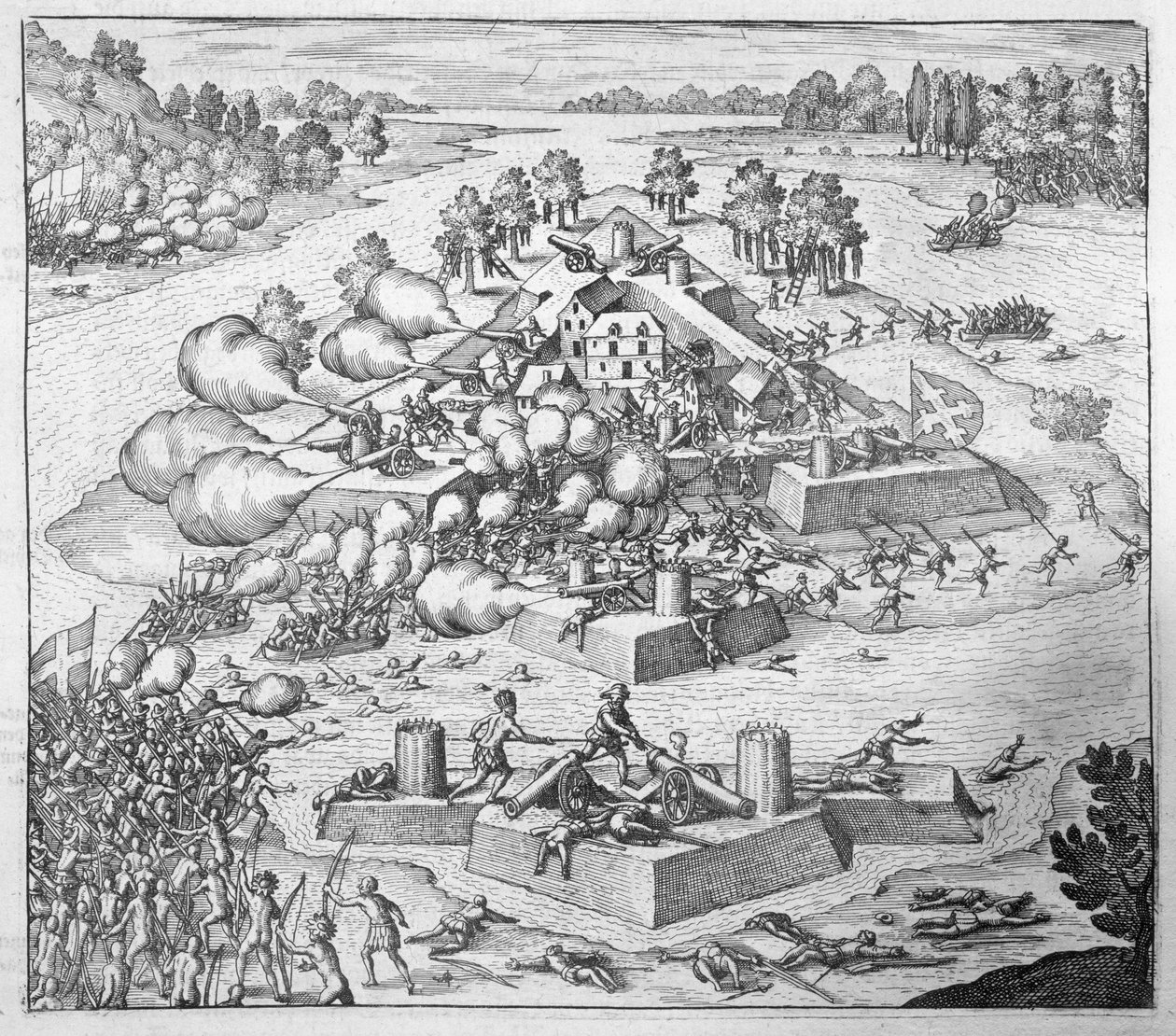 Udslettelse af de franske protestantiske bosættere, Fort Charles, Florida, 1562, fra 