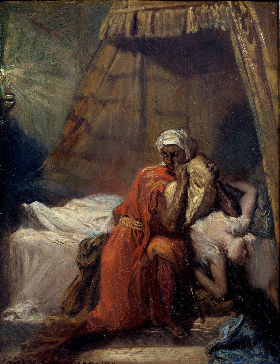 Desdemones død. Illustration af "Othello or the Moor of Venice" (Othello, the Moor of Venice) tragedie af William Shakespeare (1604). Maleri af Theodore Chasseriau (1819 - 1856) af Théodore Chassériau