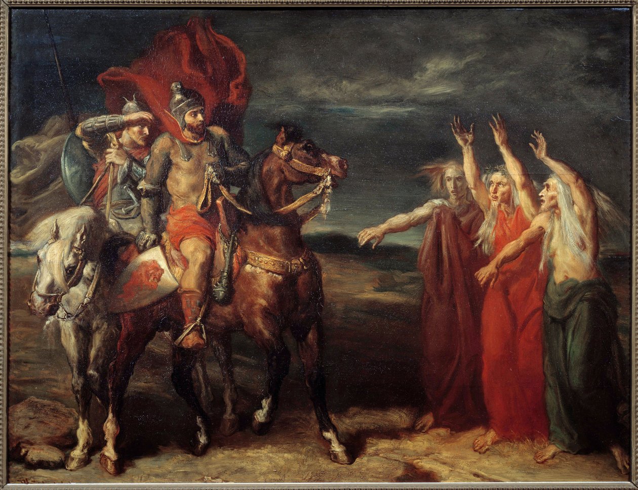 Macbeth og de tre hekse Illustration af scene 3 i 1. akt af William Shakespeares skuespil "" MacBeth". Maleri af Theodore Chasseriau (1819-1856) 1855 søn. 0,72x0,9 m Paris, musee d