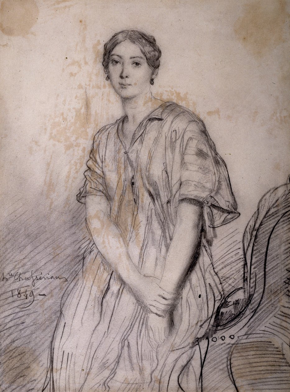 Portræt af Alice Ozy (Julie, Justine Pilloy), skuespillerinde (1820-1893) af Théodore Chassériau
