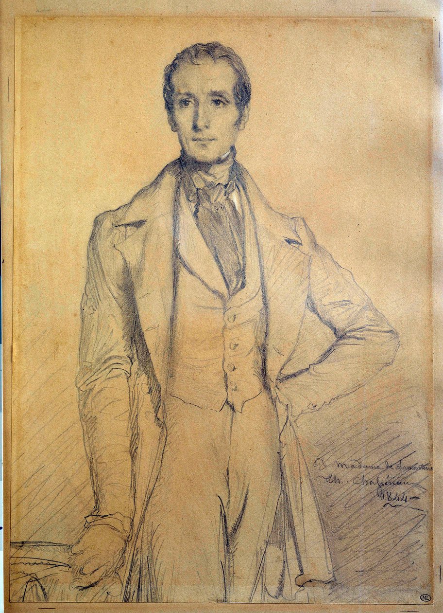 Portræt af digteren Alphonse de Lamartine (1790-1869) Tegning af Theodore Chasseriau (1819-1856) 1834 Søn. 0,31x0,22 m af Théodore Chassériau