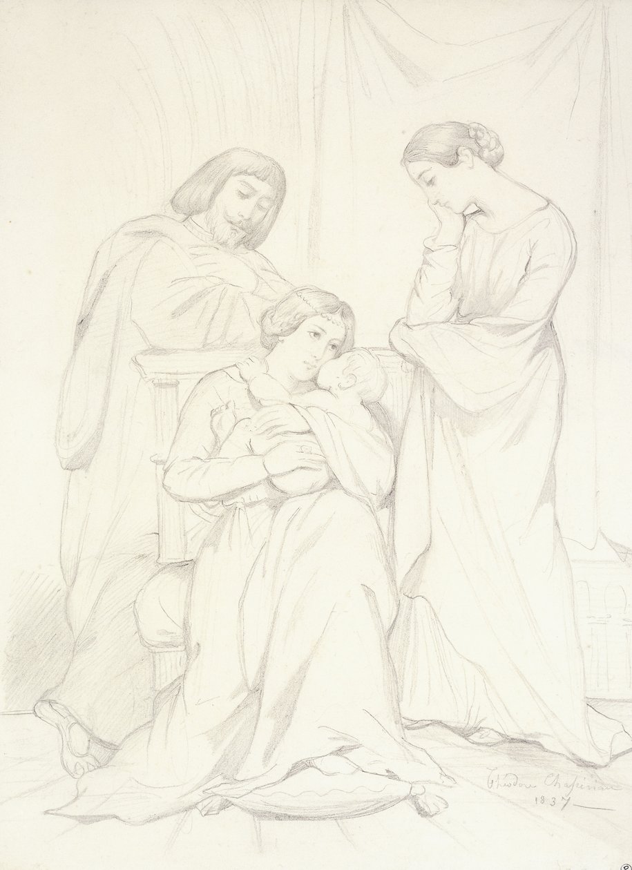 Formodet Portræt af Comte Oscar de Ranchicourt og hans Familie i Troubadour Kostumer af Théodore Chassériau