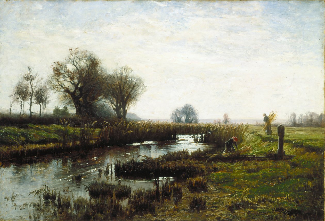 Sen eftermiddag, Dachau Moor (olie på lærred) af Theodore Clement Steele
