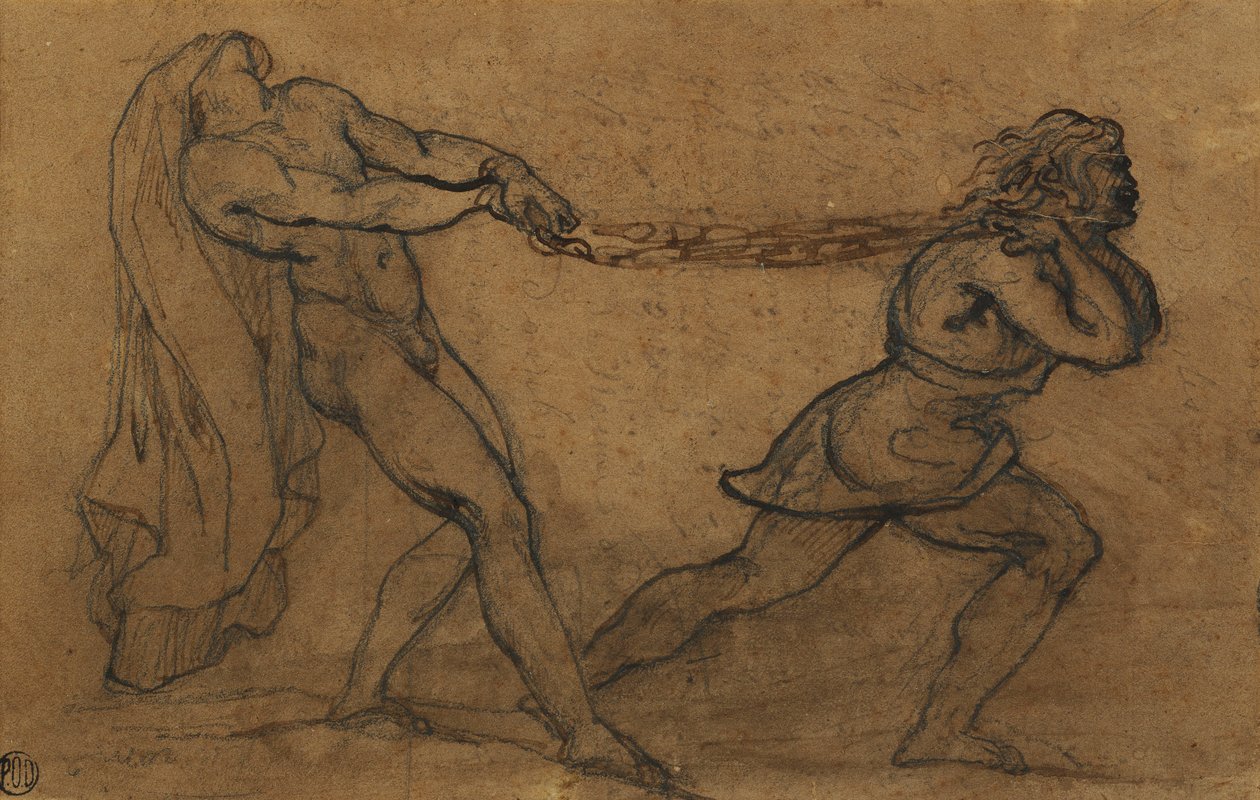 En nøgen mand trukket af en anden mand, af Theodore Gericault