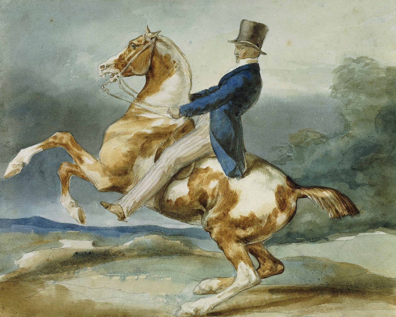 En Rytter og hans Opfostringshest; Un Cavalier Cabrant Son Cheval, af Theodore Gericault