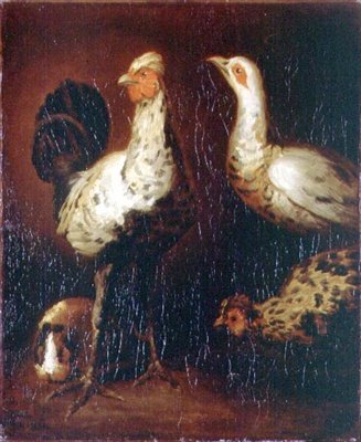 En hane, to høns og et marsvin af Theodore Gericault