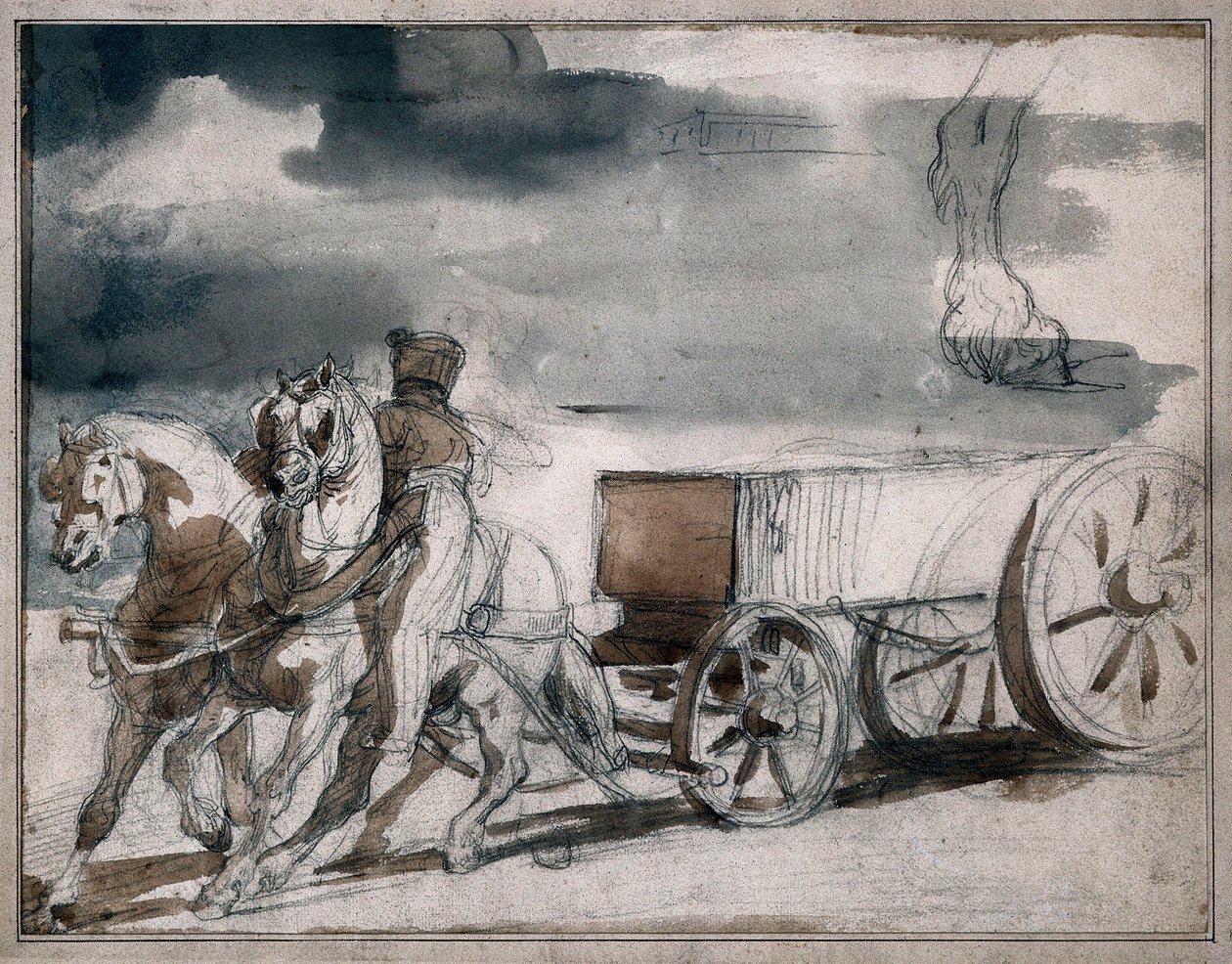 Ammunitionsvogn affyret af to heste af Theodore Gericault