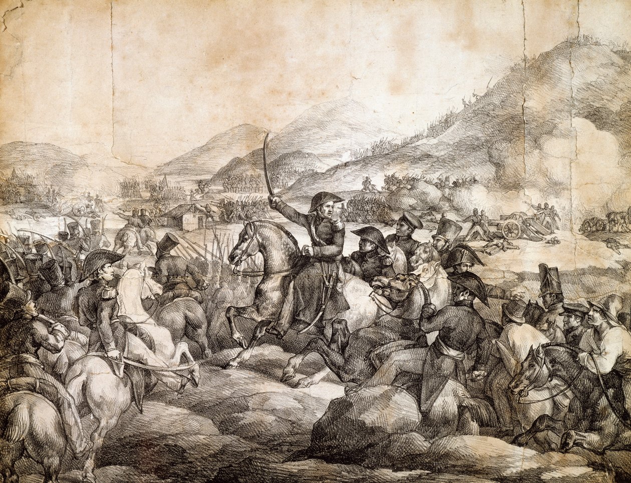 Slaget ved Chacabuco, februar 1817, som dekreterede Jose De San Martins sejr over spansk, af Theodore Gericault, tegning, Argentina af Theodore Gericault
