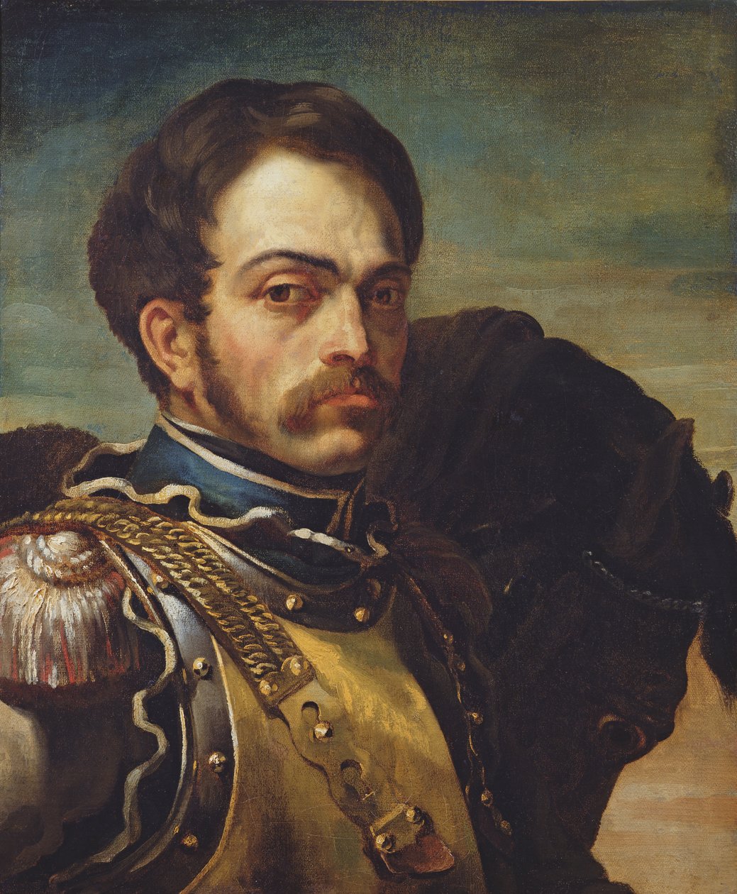 Karabinérofficer med sin hest, ca.1814 af Theodore Gericault