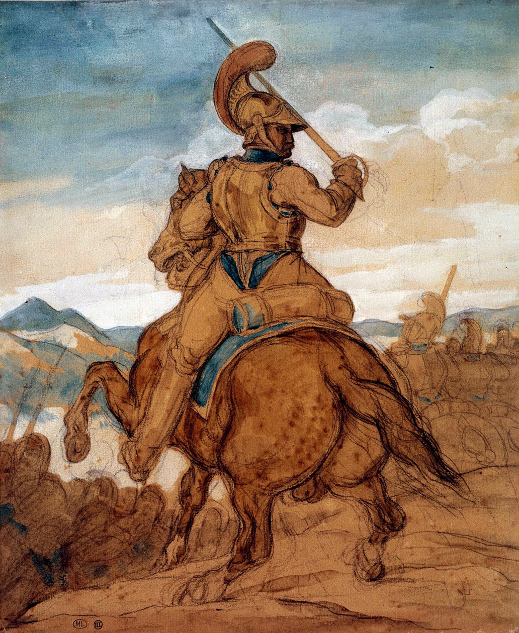 Carabinier eller cuirassier på hesteryg Akvarel, gouache, vask af Theodore Gericault (1791-1824) 1800-tallet søn. 0,25x0,22 m Paris, musee du Louvre af Theodore Gericault
