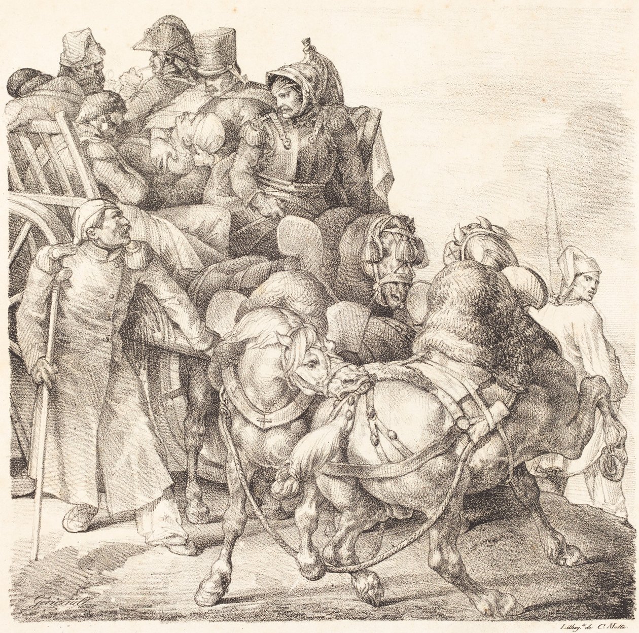 Vogn fyldt med sårede soldater (Chariot charge de soldats blesses) af Theodore Gericault