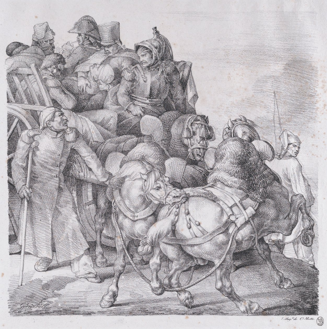 Vogn fyldt med sårede soldater af Theodore Gericault