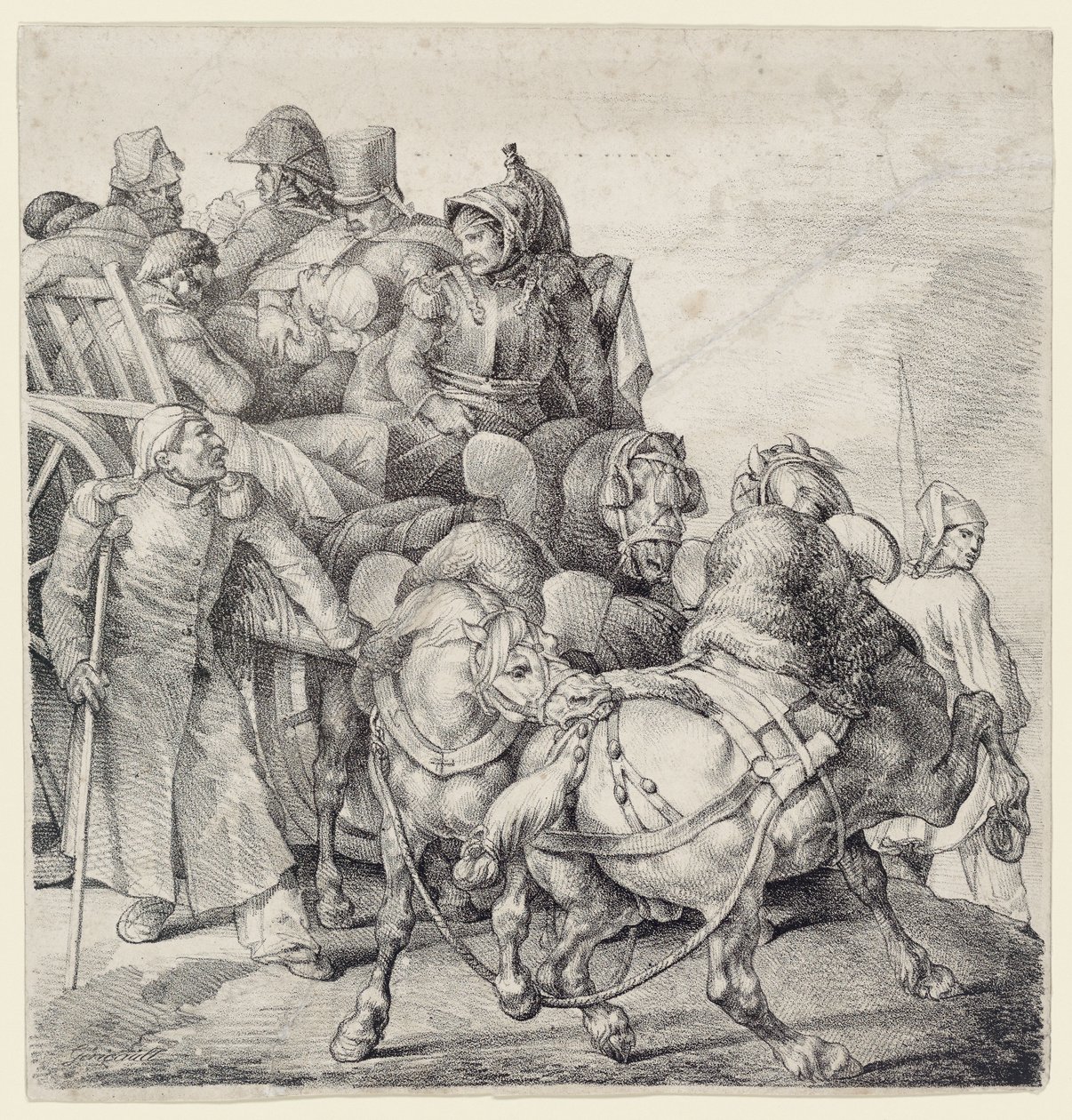 Vogn fyldt med sårede soldater (A Wagon Full of Wounded Soldiers) af Theodore Gericault