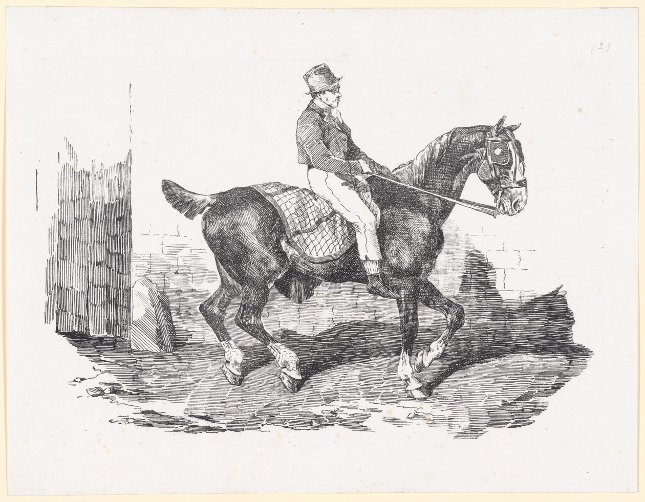Vogn hest redet af en stalddreng, også kaldet engelsk hest med et ternet tæppe (Carriage Horse Ridden by a Groom, also called English Horse with a Checkered Blanket) af Theodore Gericault