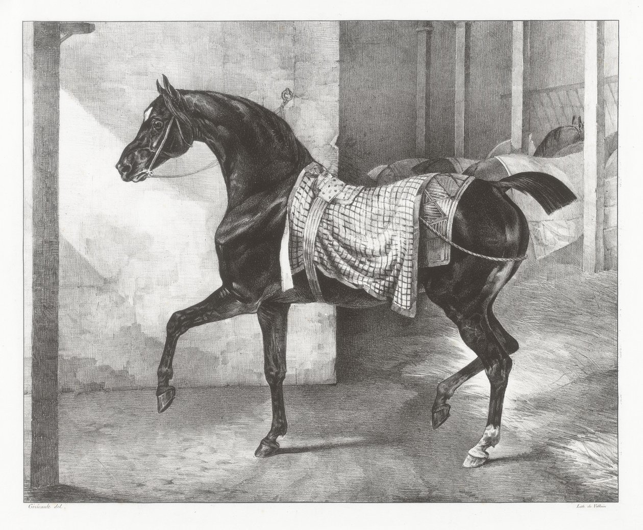 En sort hest bundet i en stald (A Black Horse Tethered in a Stable) af Theodore Gericault