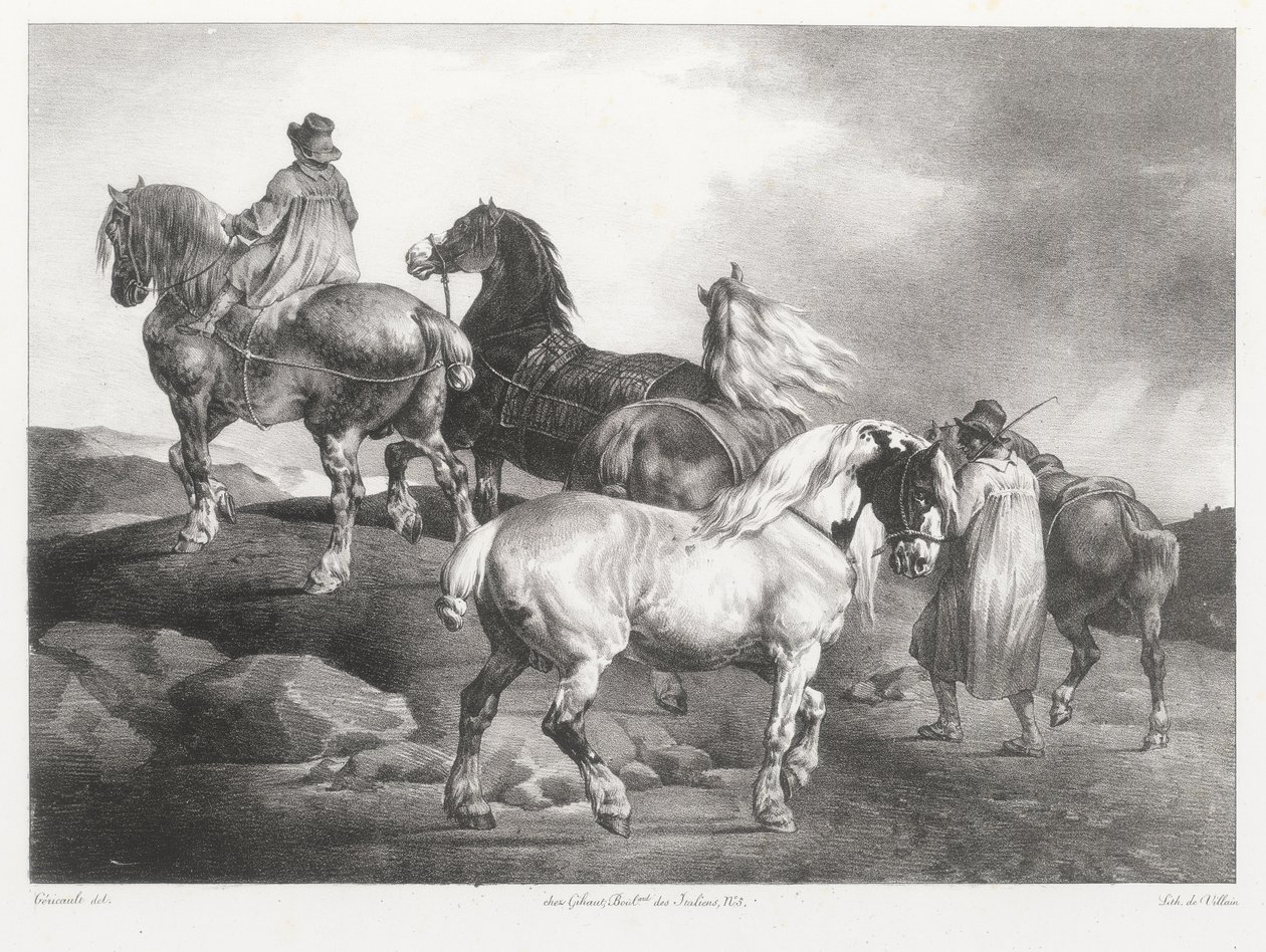 Heste, der føres til markedet (Horses Being Led to the Fair) af Theodore Gericault