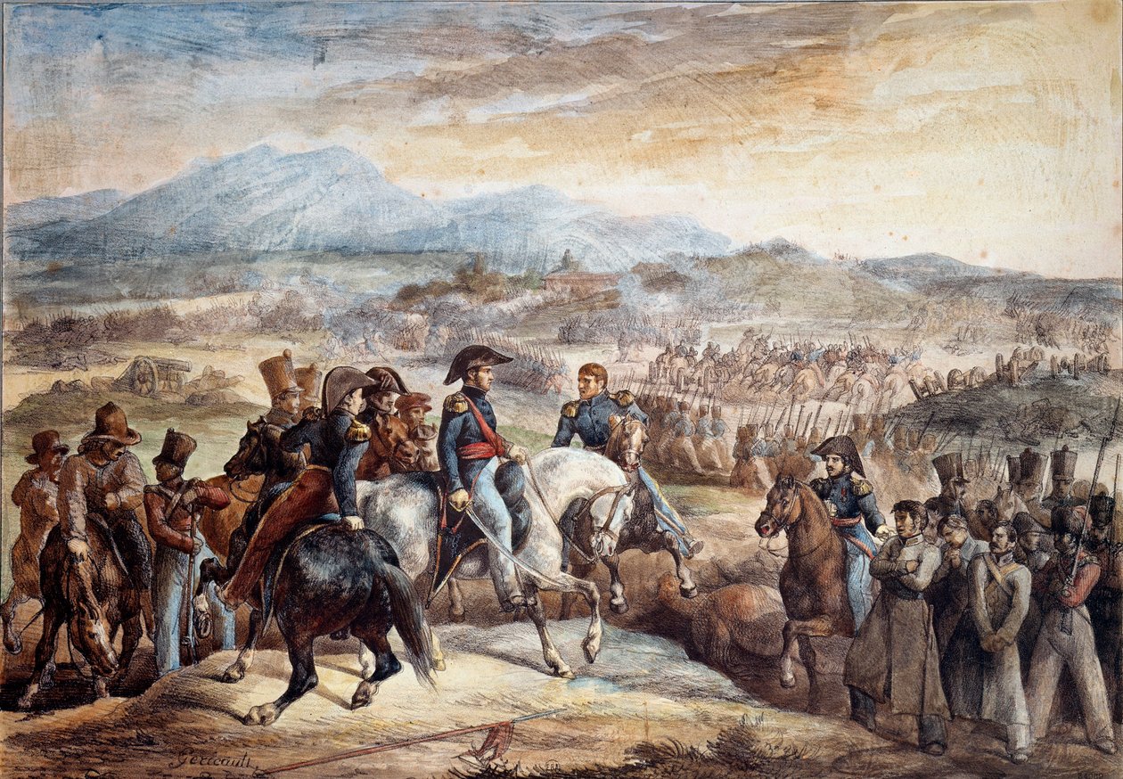 Chilensk uafhængighedskrig: "" Udsigt over slaget ved Maipu (Maipo nær Santiago de Chile 5/04/1818"" Akvarel af Theodore Gericault (1791-1824) 1800-tallets Paris, School of Fine Arts af Theodore Gericault