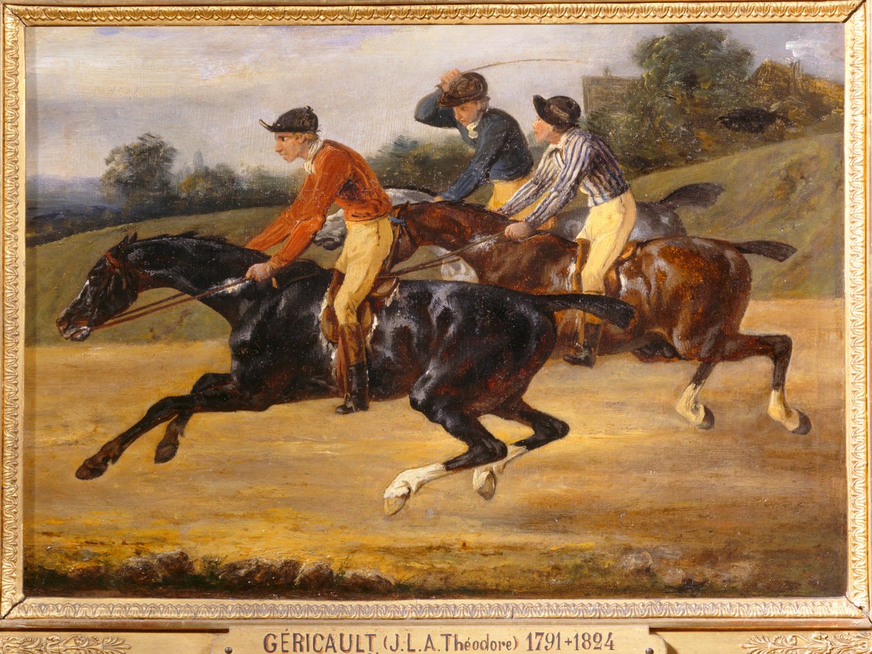Hestevæddeløb, til venstre ved start - Hestevæddeløb ... af Theodore Gericault