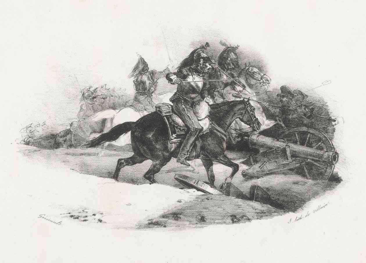 Kyrassierer, der stormer en artilleribatteri (Cuirassiers Charging An Artillery Battery) af Theodore Gericault