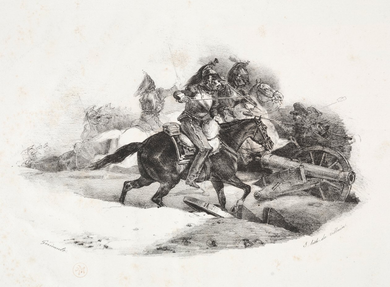 Cuirassiers oplader et artilleribatteri. af Theodore Gericault
