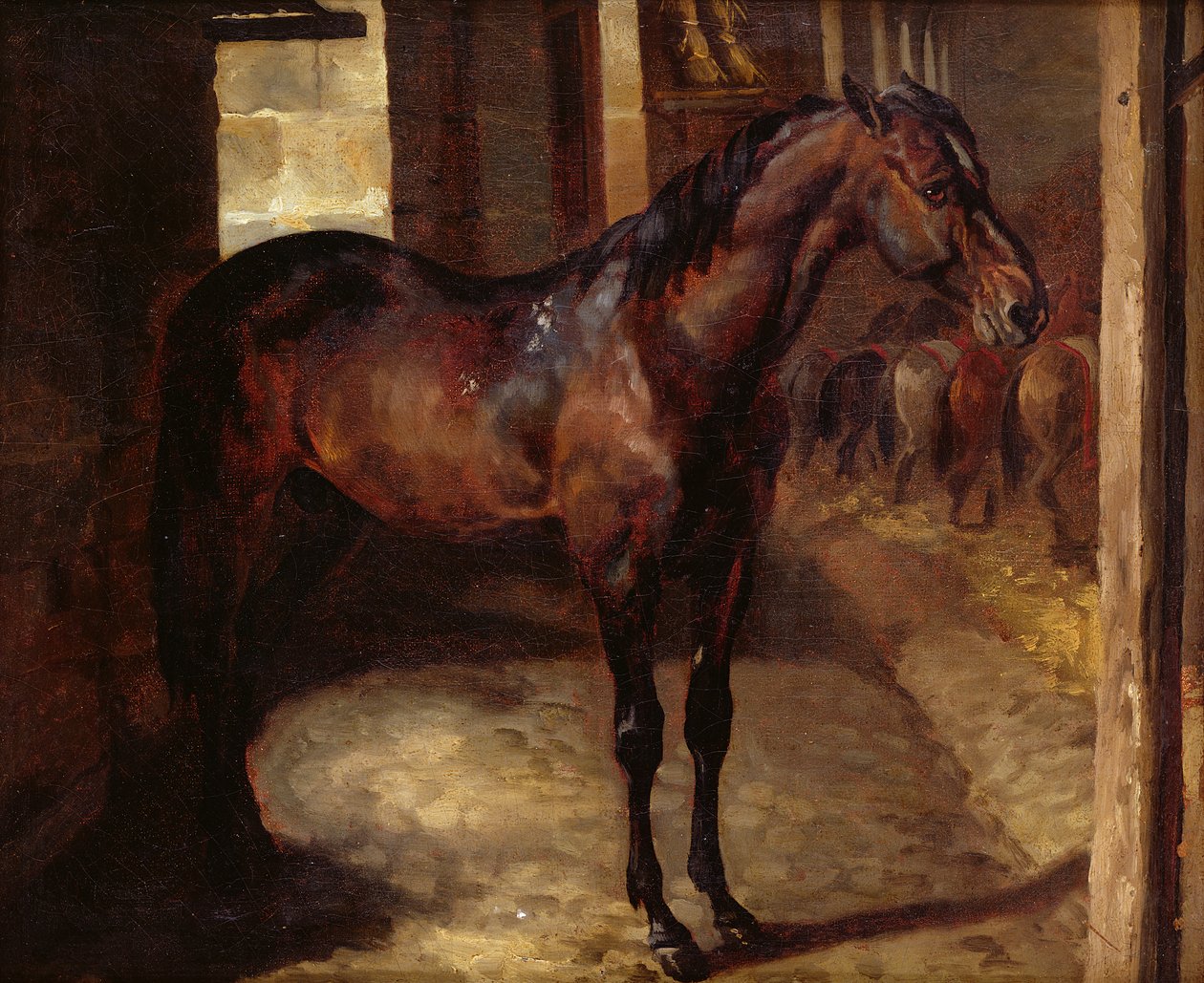 Dark Bay Horse i stalden af Theodore Gericault
