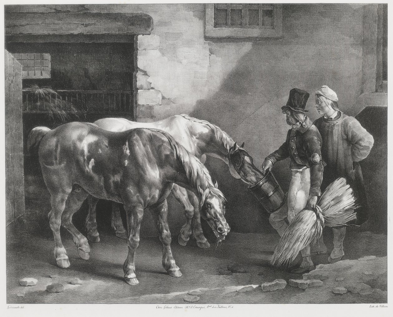 To postheste ved indgangen til en stald (Two Post-Horses at a Stable Door) af Theodore Gericault