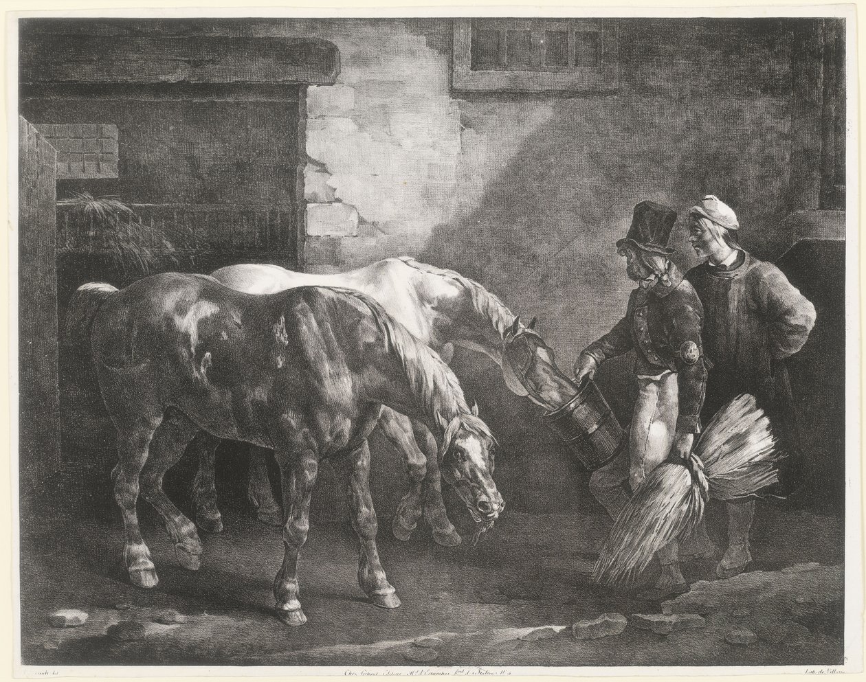 To postheste ved indgangen til en stald (Two Post-Horses at a Stable Door) af Theodore Gericault