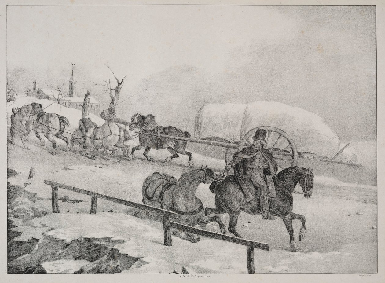 Fire forskellige emner: Vogn, der klatrer på en bakke. af Theodore Gericault