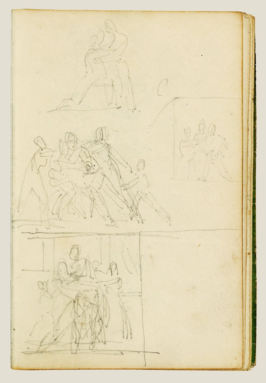 Fire kompositionsstudier til en gruppe figurer af Theodore Gericault