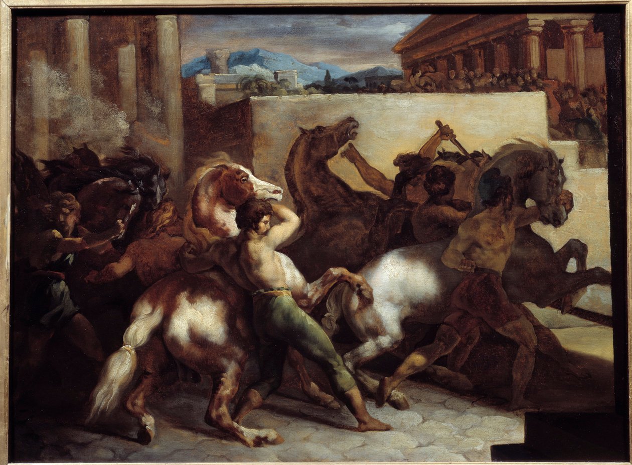 Gratis hestevæddeløb i Rom Maleri af Theodore Gericault (1791-1824) 1817 søn. 0,45x0,6 m af Theodore Gericault