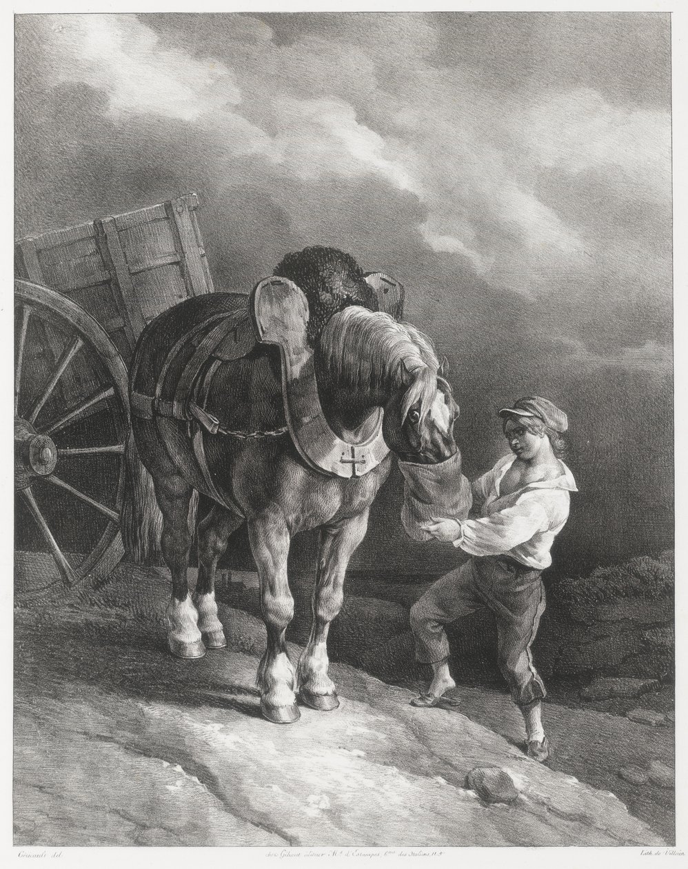 Dreng, der giver havre til en spændt hest (A Boy Giving Oats to a Hitched Horse) af Theodore Gericault