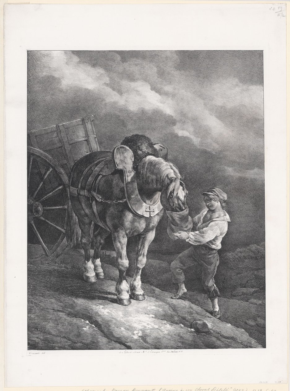 Dreng, der giver havre til en spændt hest (A Boy Giving Oats to a Hitched Horse) af Theodore Gericault