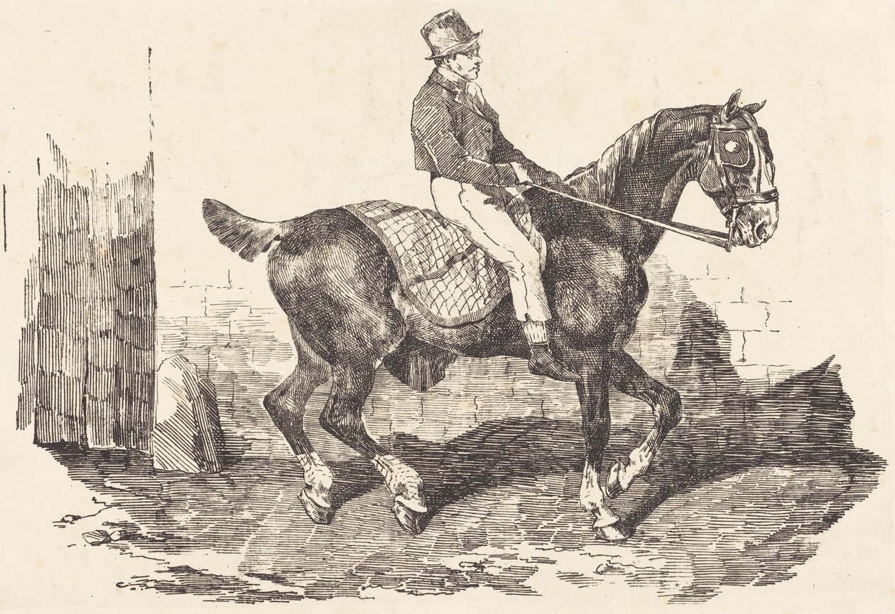Stalddreng på en karet-hest (Cheval de carrosse monte par un palfrenier) af Theodore Gericault