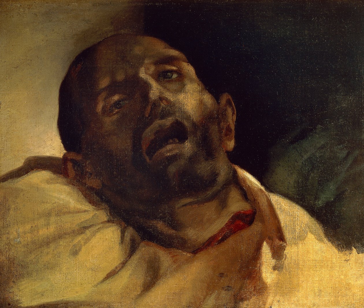 Hoved af en guillotineret mand (Le guillotine), af Jean-Louis Theodore Gericault (1791-1824), olie på lærred, 40x49 cm af Theodore Gericault
