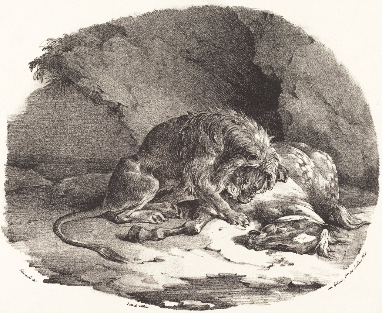 Hest fortæret af en løve (Cheval devore par un lion) af Theodore Gericault