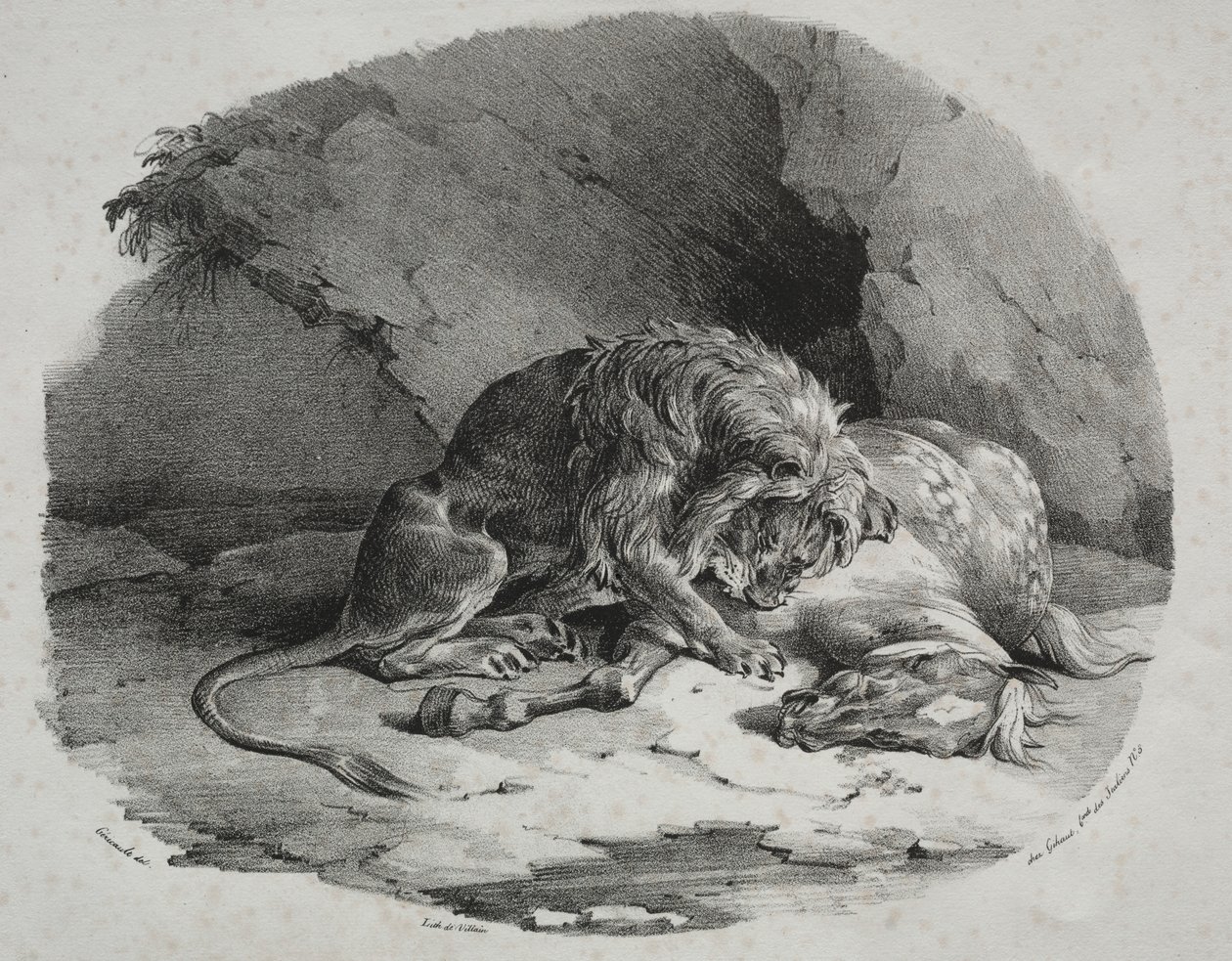 Hest fortæret af en løve af Theodore Gericault