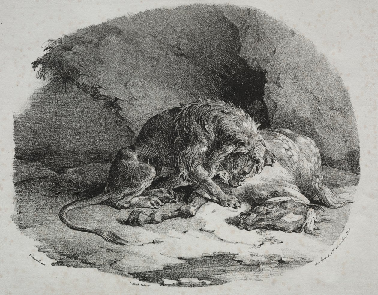 Hest fortæret af en løve af Theodore Gericault