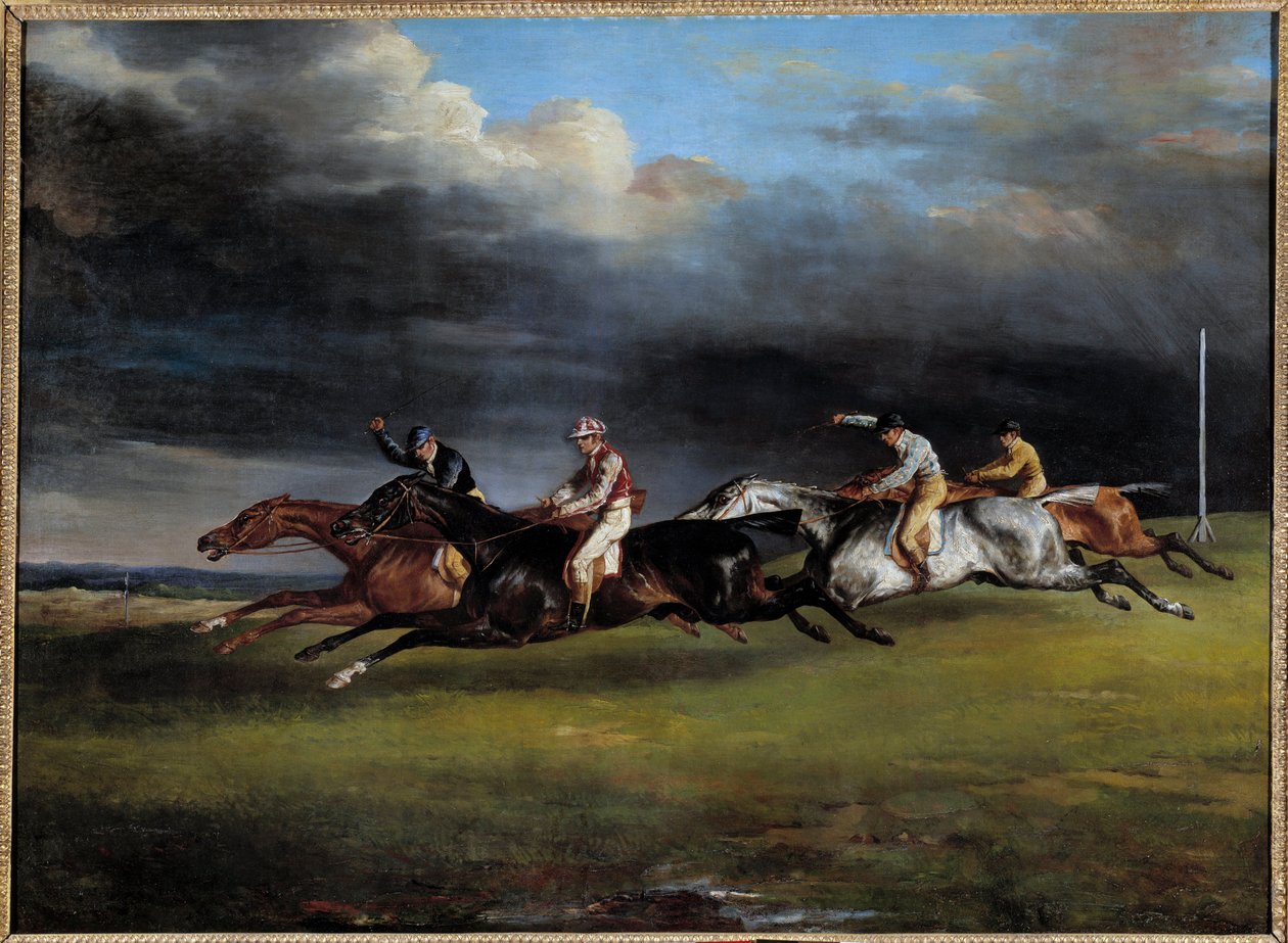 Hestevæddeløb siger derbyet ved Epsom Painting af Theodore Gericault (1791-1824) 1821 Søn. 0,92x1,25 m af Theodore Gericault
