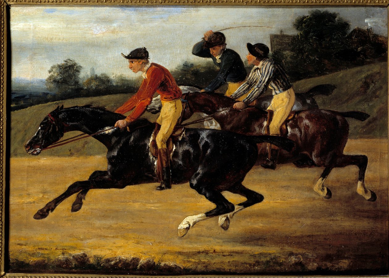 Hestevæddeløb: "" Heste monteret til venstre galop"" Maleri af Theodore Gericault (1791-1824) af Theodore Gericault