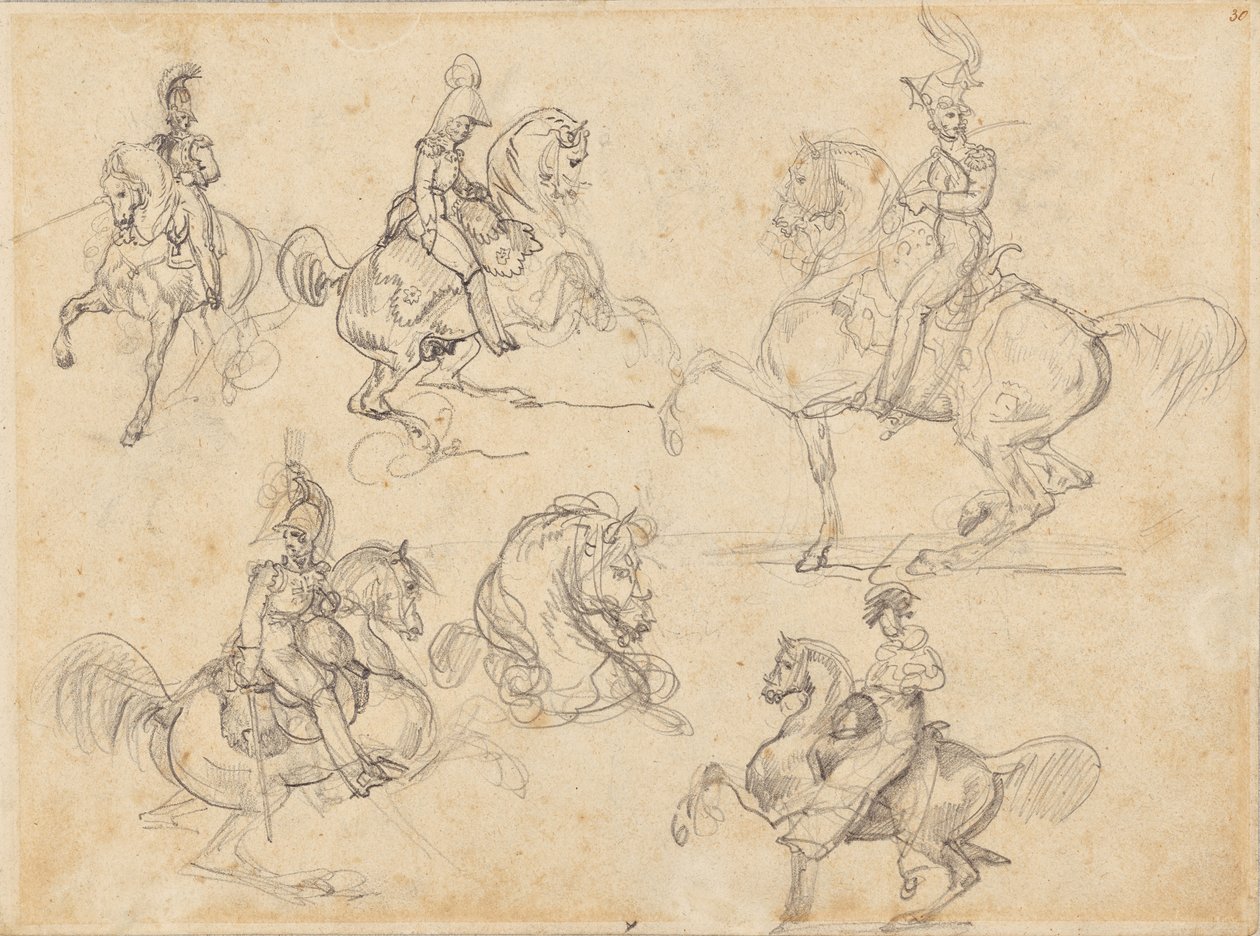 Heste og ryttere (recto); Heste (verso) af Theodore Gericault