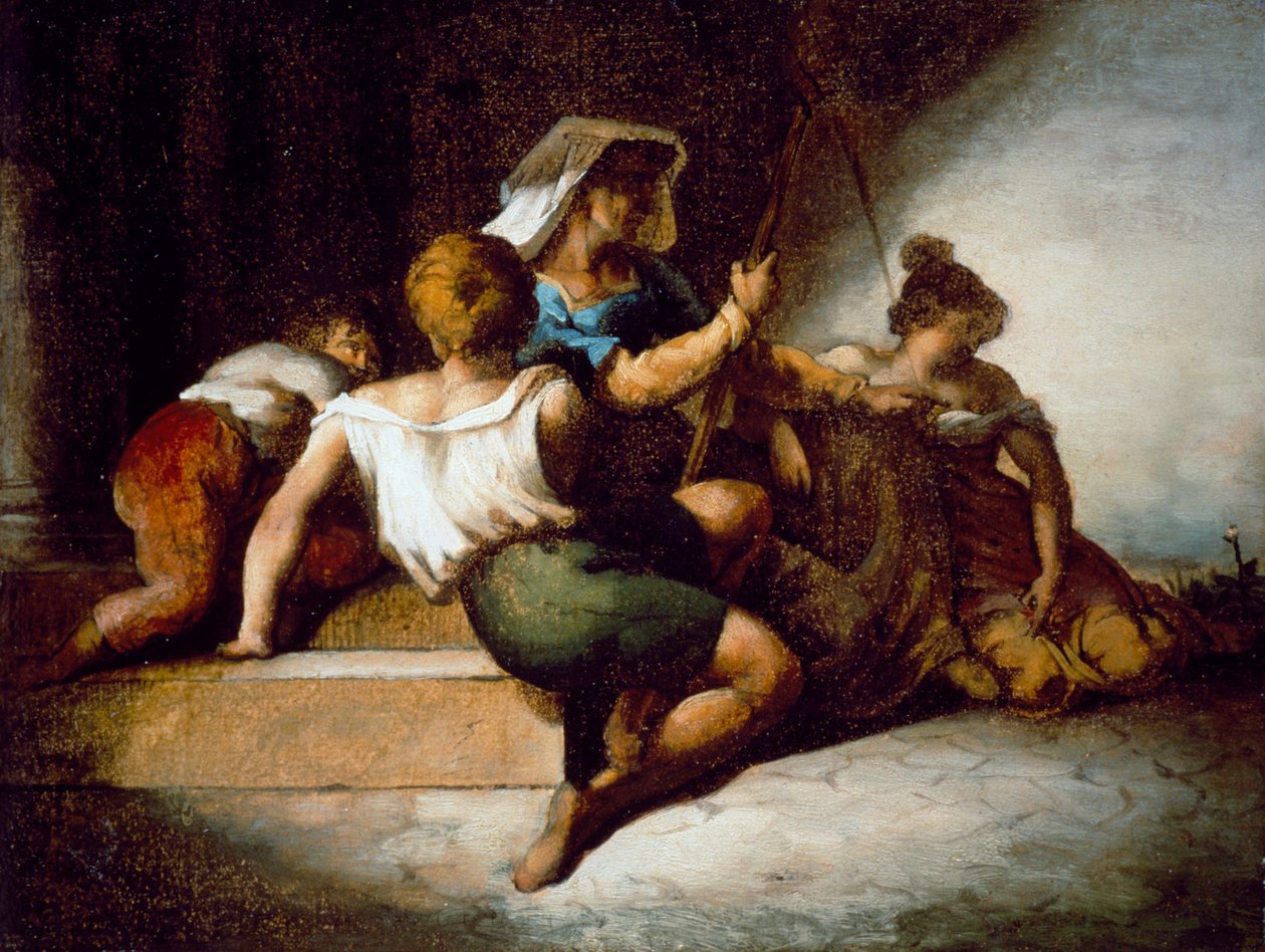 Italiensk familie (olie på papir bakket med lærred) af Theodore Gericault