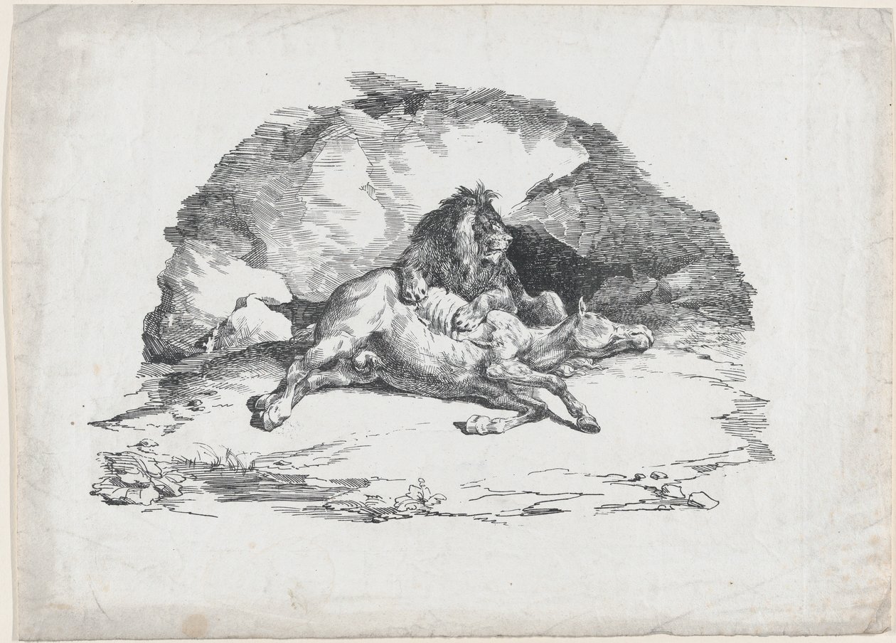 Løve, der æder en hest af Theodore Gericault