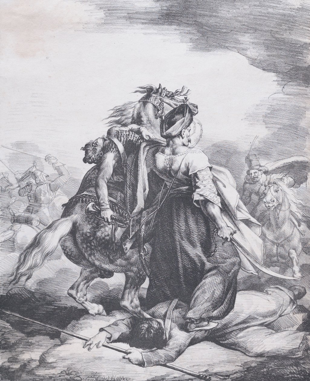 Mameluck forsvarer en såret trompetist, 1818. af Theodore Gericault