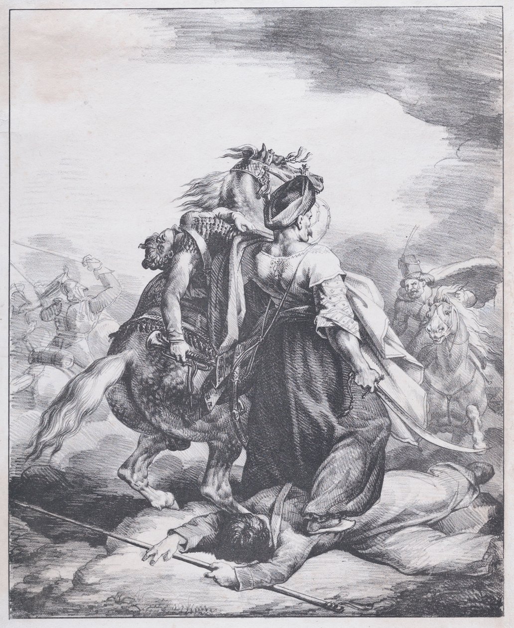 En mamluk, der beskytter en såret trompetist af Theodore Gericault