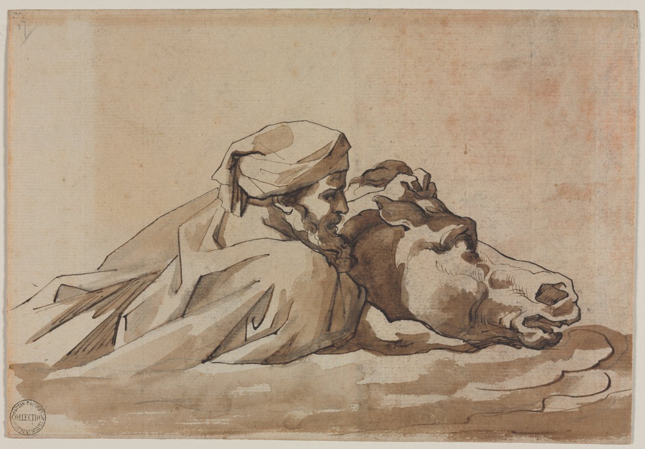 Mand, der griber en hest i vand, efter Poussins "Deluge" (recto) af Theodore Gericault